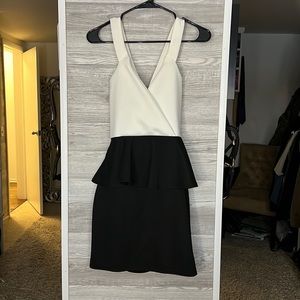 B&W Criss Cross Back Peplum Mini Pencil Dress NWT